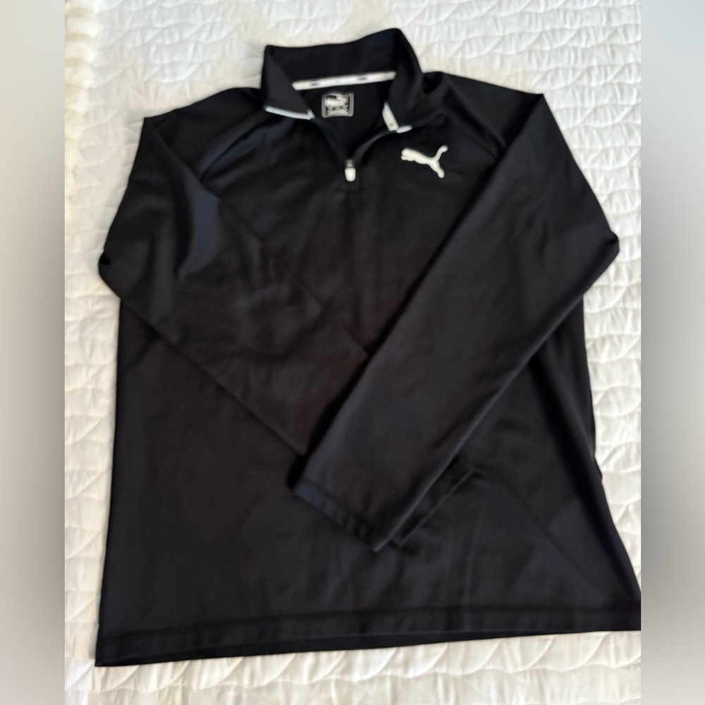 PUMA Men's 1/4 Zip Pullover Activewear Top Black Long Sleeve Mock Neck- Large